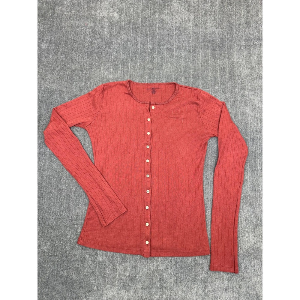 Brandy Melville Rust Red Pointelle Button Down Long Sleeve Cardigan Top NEW - Picture 2 of 11
